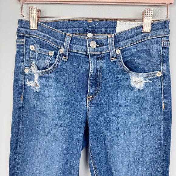 RAG & BONE | Distressed Skinny Low Rise Indigo Blue Denim Jeans Women’s Size 26 - Picture 5 of 13